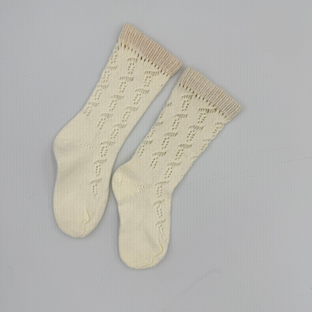 VTG 50/60s‎ Kids Cream Cable Knit Socks Orlon Acrylic Nylon Blend Size 4-5.5 USA
